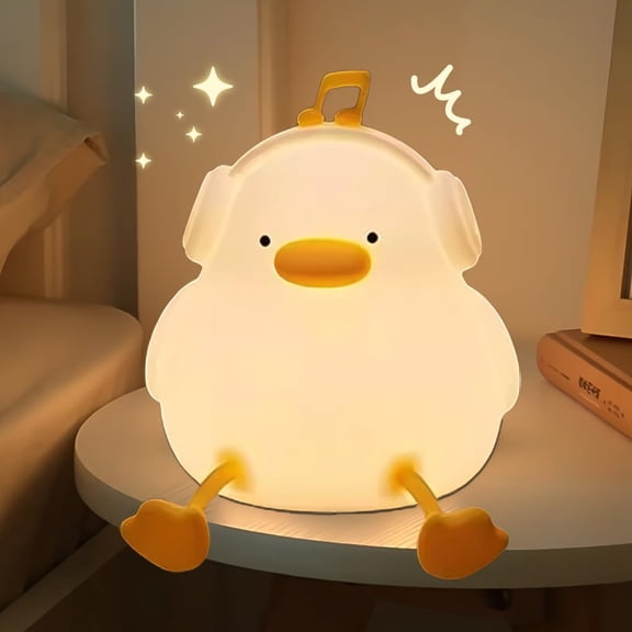 MYKOMI Cute Duck Night Light,LED Silicone Squishy Light Up Duck Lamp,3 Level Dimmable Timer Nightlight for Breastfeeding Table Lamp,Enjoy Happy Duck Lamp for Nursery Bedroom Kawaii Decor