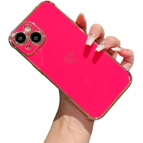 MYKOMI Designed for iPhone 13 Case 6.1 inch,Cute Plating Edge Love Hearts Pattern with Camera Lens Protection Phone Case for Girls Women