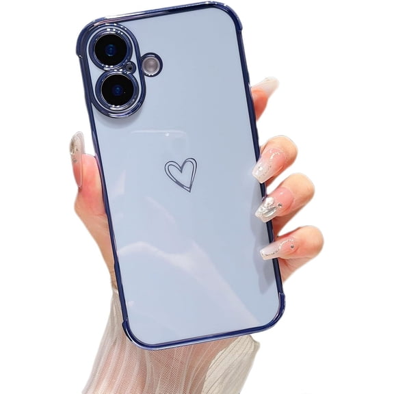 MYKOMI Designed for iPhone 16 Case 6.1 inch,Cute Plating Edge Love Hearts Pattern with Camera Lens Protection Phone Cover for Girls Women
