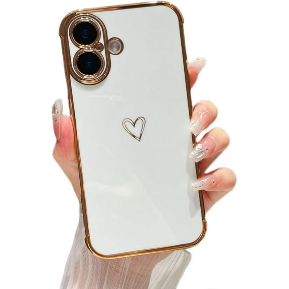 MYKOMI Designed for iPhone 16 Plus Case 6.7 inch,Cute Plating Edge Love Hearts Pattern with Camera Lens Protection Phone Cover for Girls Women