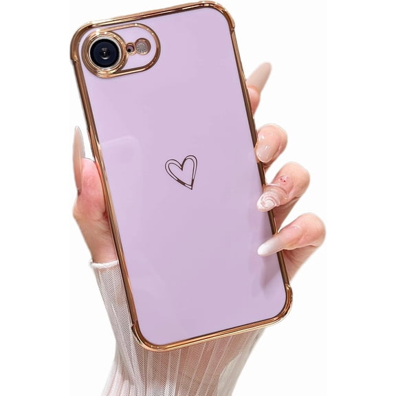 MYKOMI Designed for iPhone 16E 6.1 inch Case,Cute Plating Edge Love Hearts Pattern with Camera Lens Protection Phone Cover for Girls Women