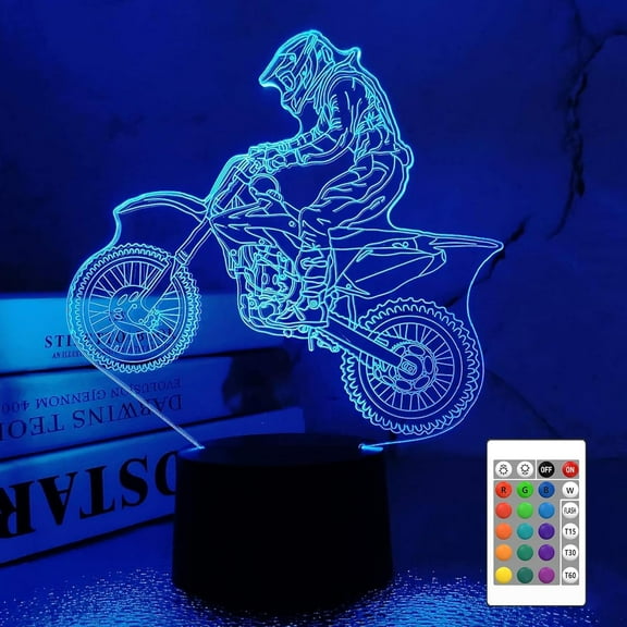 MYKOMI Dirt Bike Gifts, Motocross 3D Night Light for Kids for Xmas Holiday Birthday Gifts for Kids Motorcycle Fan with Remote Control 16 Colors Changing + 4 Changing Mode + Dim Function