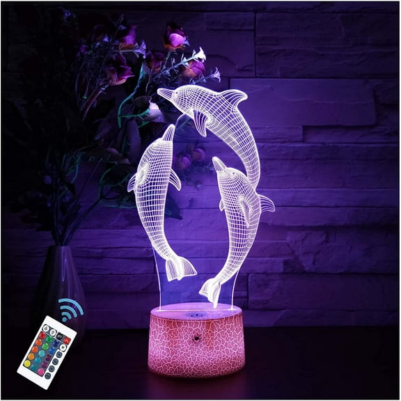 MYKOMI Dolphin Night Light,16 Colors Remote Control & Smart Touch Dimmable 3D Illusion Bedside Lamp,Bedroom Decoration Birthday Christmas Toy Gift for Kids Boys Girls Friends