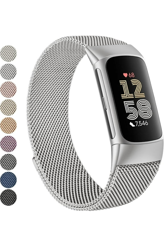 for Fitbit Charge 6 Bands Women Men, Stainless Steel Metal Mesh Loop Adjustable Wristband Replacement Strap Compatible with Fitbit Charge 6 Fitness Tracker