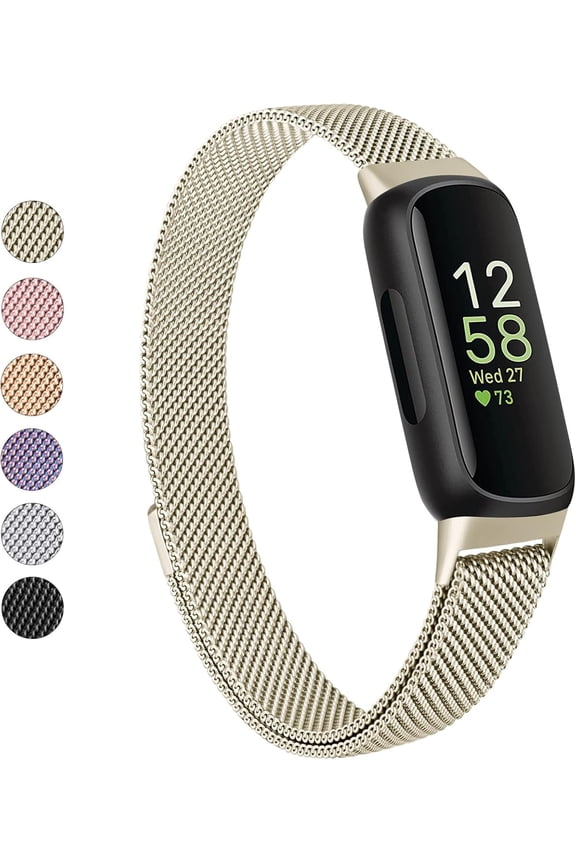 for Fitbit Inspire 3 Bands Women Men, Stainless Steel Metal Mesh Loop Adjustable Magnetic Wristband Replacement Straps Compatible with Fitbit Inspire 3 Fitness Tracker