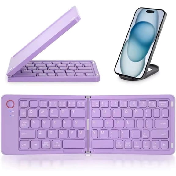 MYKOMI Foldable Bluetooth Keyboard with Phone Holder - Ultra Slim Wireless Keyboard for Office & Remote Work, Compatible with Android, iOS, Windows - Rechargeable, Full-Size