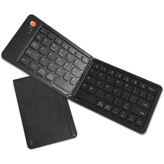 MYKOMI Foldable Bluetooth Keyboard, 67 Keys Wireless Folding Keyboard with Stand Holder, Magnetic Closure, Compact Rechargeable for Phone Tablet Laptop