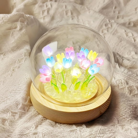 MYKOMI Forever Tulips Light Romantic Colorful Tulip Glass Flower Night Light Mom Gifts