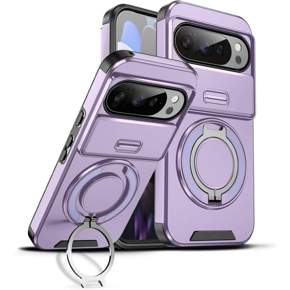 MYKOMI for Google Pixel 10/10 Pro Case with Slide Camera Cover, Military Grade Drop Protection Heavy Duty Shockproof with 360° Rotate Kickstand Case for Google Pixel 10