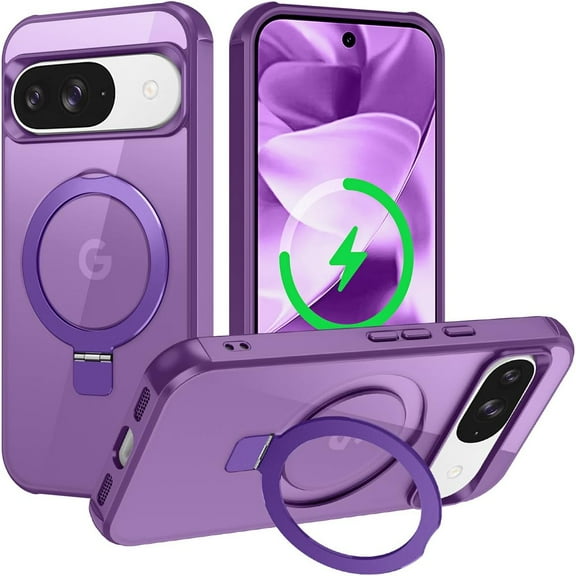 MYKOMI for Google Pixel 9/Pixel 9 Pro Case, [Magnetic Invisible Stand] [Compatible with MagSafe] [Military Grade Drop Protection] Slim Frosted Translucent Back Shockproof Protective Cover