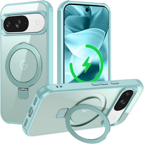 MYKOMI for Google Pixel 9/Pixel 9 Pro Case, [Magnetic Invisible Stand] [Compatible with MagSafe] [Military Grade Drop Protection] Slim Frosted Translucent Back Shockproof Protective Cover