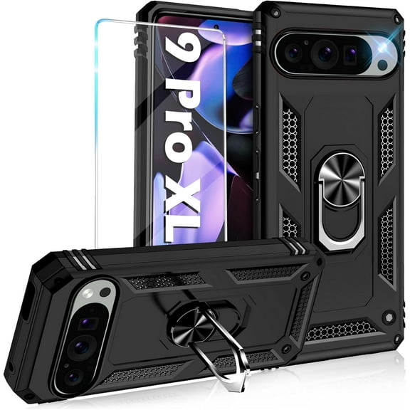 MYKOMI for Google Pixel 9 Pro XL Case with Screen Protector, Military Grade Pixel 9 Pro XL Phone Case Rugged Shockproof Heavy Duty Protective Cover Kickstand Magnetic Ring Holder for Google 9 Pro XL
