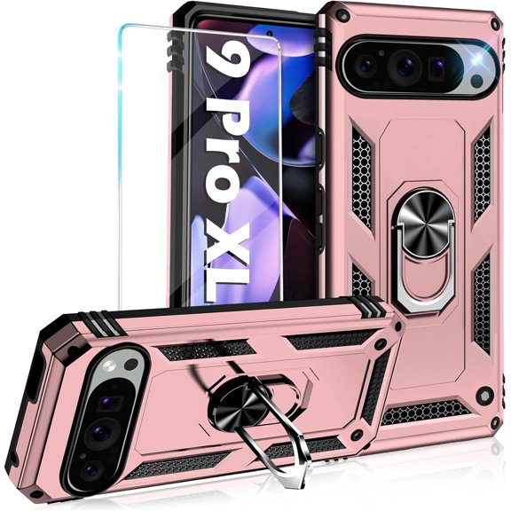 MYKOMI for Google Pixel 9 Pro XL Case with Screen Protector, Military Grade Pixel 9 Pro XL Phone Case Rugged Shockproof Heavy Duty Protective Cover Kickstand Magnetic Ring Holder for Google 9 Pro XL