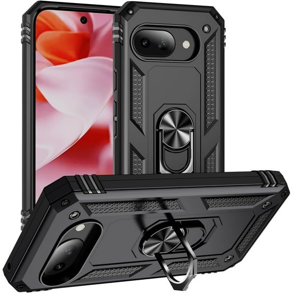 MYKOMI for Google Pixel 9A Case with Ring Holder,Military Grade Heavy Duty Phone Case for Google Pixel 9A with Screen Protector Shockproof Hard for Men Women