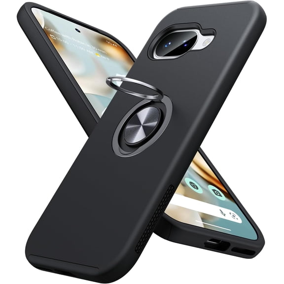 MYKOMI for Google Pixel 9a Case, Dual Layer Military Grade Protection, Shockproof Cover with Metal Ring Holder Stand Kickstand, Slim Fit Protective Phone Case for Google Pixel 9A