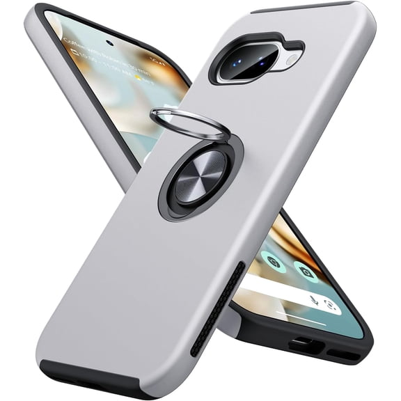 MYKOMI for Google Pixel 9a Case, Dual Layer Military Grade Protection, Shockproof Cover with Metal Ring Holder Stand Kickstand, Slim Fit Protective Phone Case for Google Pixel 9A