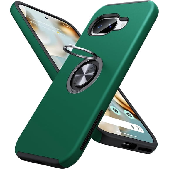 MYKOMI for Google Pixel 9a Case, Dual Layer Military Grade Protection, Shockproof Cover with Metal Ring Holder Stand Kickstand, Slim Fit Protective Phone Case for Google Pixel 9A