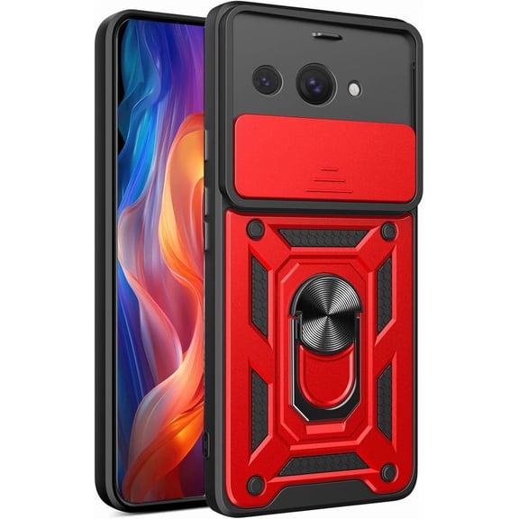 MYKOMI for Google Pixel 9a Case with Slide Camera Lens Cover, Military Grade Shockproof with Rotating Ring Kickstand Ultimate Protection Case Cover for Google Pixel 9a