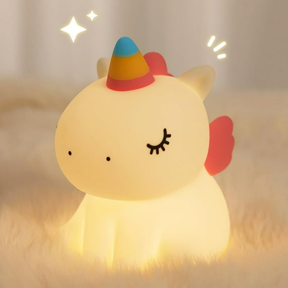 MYKOMI LED Rechargeable Unicorn Night Light for Bedroom Decor - Dimmable Nursery Silicone Lamp, Cute Kawaii Nightlight for Room Home Decor