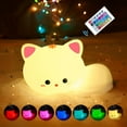 thumbnail image 1 of MYKOMI Led Cute Cat Night Light, 16 Colors Dimmable Nursery Kawaii Nightlight, Super Squishy Silicone USB Rechargeable Remote Control Night Lamp for Kids Adults, Used for Camping Party Room Decor, 1 of 6