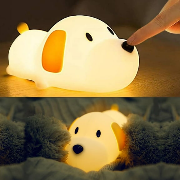 MYKOMI Led Cute Dog Night Light, Dimmable Nursery Puppy Kawaii Lamps, Super Squishy Silicone USB Rechargeable Touch Control Night Lamp for Kids Adults, Used for Camping Party Room Decor (Dog)
