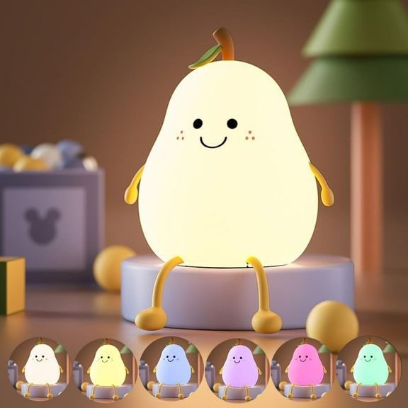 MYKOMI Led Cute Pear Night Light, Dimmable Nursery Pear Lamps, Super Squishy Silicone USB Rechargeable Touch Control 7 Colors Night Lamp for Kids Adults, Used for Camping Party Room Decor(Pear)