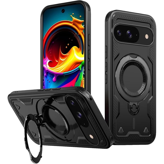 MYKOMI Magnetic Case for Google Pixel 10/10 Pro,Military Grade Protection Heavy Duty Shockproof with Rotating Ring Kickstand Case Cover for Google Pixel 10