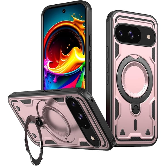 MYKOMI Magnetic Case for Google Pixel 10/10 Pro,Military Grade Protection Heavy Duty Shockproof with Rotating Ring Kickstand Case Cover for Google Pixel 10