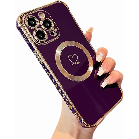 MYKOMI Magnetic Case for iPhone 15 Pro, Cute Love Hearts Pattern Case with Camera Protection, Soft Shockproof TPU Bumper Cover for Women
