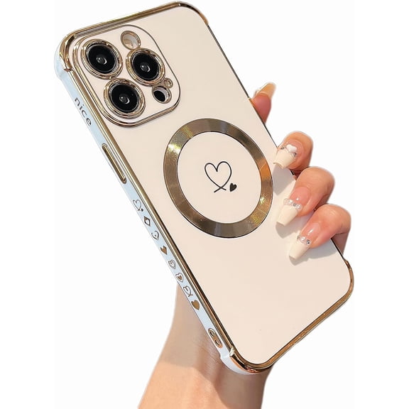 MYKOMI Magnetic Case for iPhone 15 Pro, Cute Love Hearts Pattern Case with Camera Protection, Soft Shockproof TPU Bumper Cover for Women