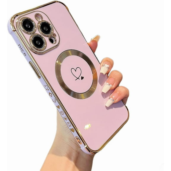 MYKOMI Magnetic Case for iPhone 15 Pro Max 6.7 inch - Cute Plating Love Hearts Pattern Case with Camera Protection, Soft Shockproof TPU Bumper Cover for Women Girls