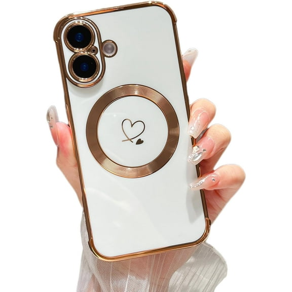 MYKOMI  Magnetic Case for iPhone 16 Case 6.1" [Compatible with MagSafe] Cute Plating Love Hearts Pattern Case with Camera Protection,Soft Shockproof TPU Bumper Cover for Women Girls