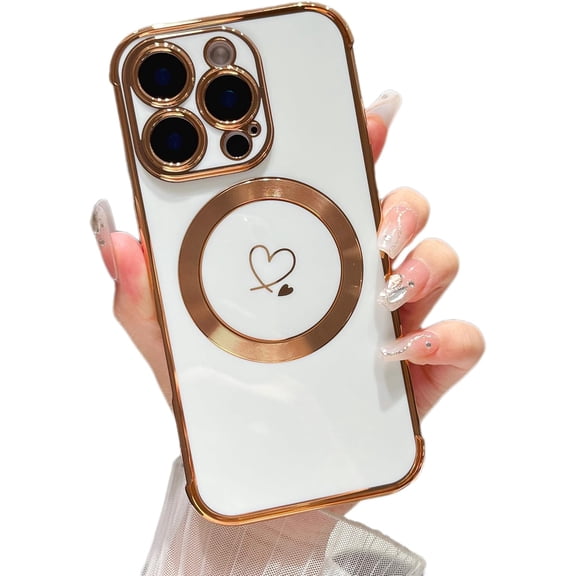 MYKOMI Magnetic Case for iPhone 16 Pro Case 6.3" [Compatible with MagSafe] Cute Plating Love Hearts Pattern Case with Camera Protection,Soft Shockproof TPU Bumper Cover for Women Girls
