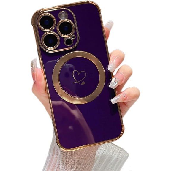MYKOMI Magnetic Case for iPhone 16 Pro Max Case 6.9" [Compatible with MagSafe] Cute Plating Love Hearts Pattern Case with Camera Protection,Soft Shockproof TPU Bumper Cover for Women Girls