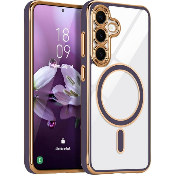 MYKOMI Magnetic Compatible with Samsung Galaxy S23 FE Case [Compatible with MagSafe] Full Camera Lens Protector Luxury Plating Soft Clear Silicone Cover for Women Men Shockproof Phone Case