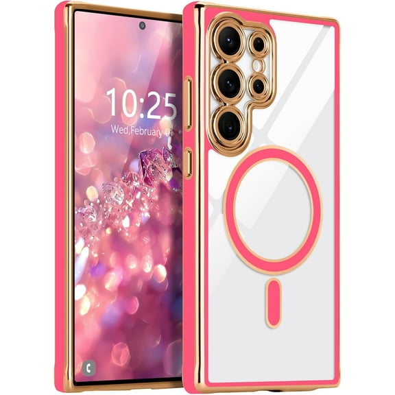 MYKOMI Magnetic Compatible with Samsung Galaxy S25 Ultra Case [Compatible with MagSafe] Full Camera Lens Protector Luxury Plating Soft Clear Silicone Cover for Women Men Shockproof Phone Case