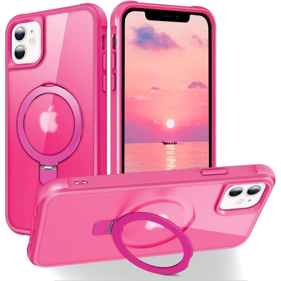 MYKOMI Magnetic Compatible with iPhone 12/12 Pro Case with Stand [Military Grade Drop Tested][Compatible with Magnet] Ring Translucent Slim Hard Back Soft Edge