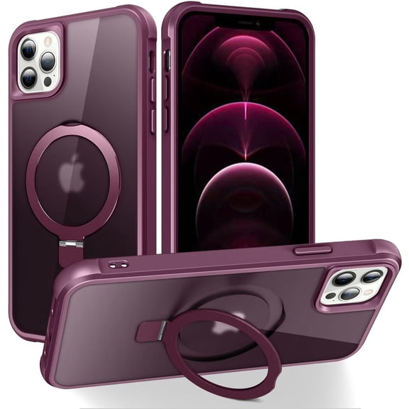 MYKOMI Magnetic Compatible with iPhone 12 Pro Max Case with Stand [Military Grade Drop Tested][Compatible with Magnet] Ring Translucent Slim Hard Back Soft Edge
