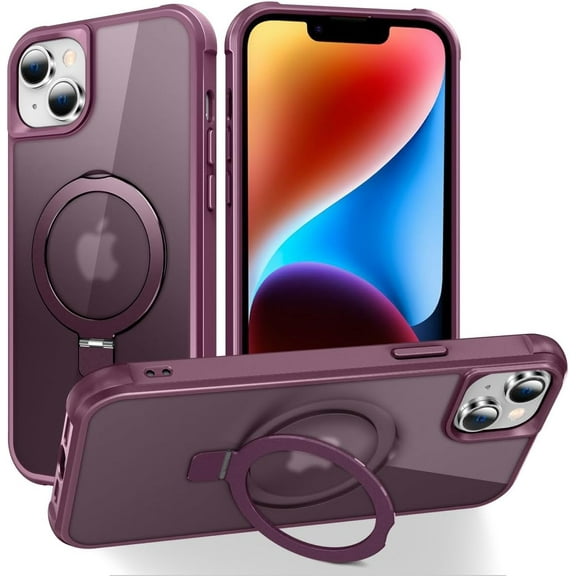 MYKOMI Magnetic Compatible with iPhone 14 Pro Max Case with Stand [Military Grade Drop Tested][Compatible with Magnet] Ring Translucent Slim Hard Back Soft Edge