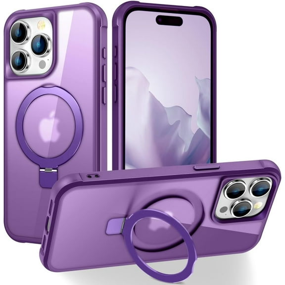 MYKOMI Magnetic Compatible with iPhone 15 Case with Stand [Military Grade Drop Tested][Compatible with Magnet] Ring Translucent Slim Hard Back Soft Edge