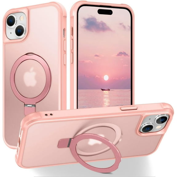 MYKOMI Magnetic Compatible with iPhone 15 Plus Case with Stand [Military Grade Drop Tested][Compatible with Magnet] Ring Translucent Slim Hard Back Soft Edge