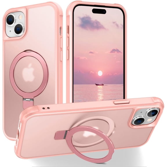 MYKOMI Magnetic Compatible with iPhone 15 Pro Case with Stand [Military Grade Drop Tested][Compatible with Magnet] Ring Translucent Slim Hard Back Soft Edge