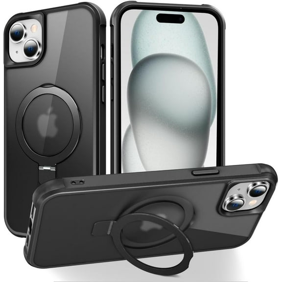 MYKOMI Magnetic Compatible with iPhone 15 Pro Max Case with Stand [Military Grade Drop Tested][Compatible with Magnet] Ring Translucent Slim Hard Back Soft Edge