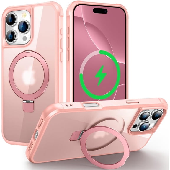 MYKOMI Magnetic Compatible with iPhone 16 Case with Stand [Military Grade Drop Tested][Compatible with Magnet] Ring Translucent Slim Hard Back Soft Edge