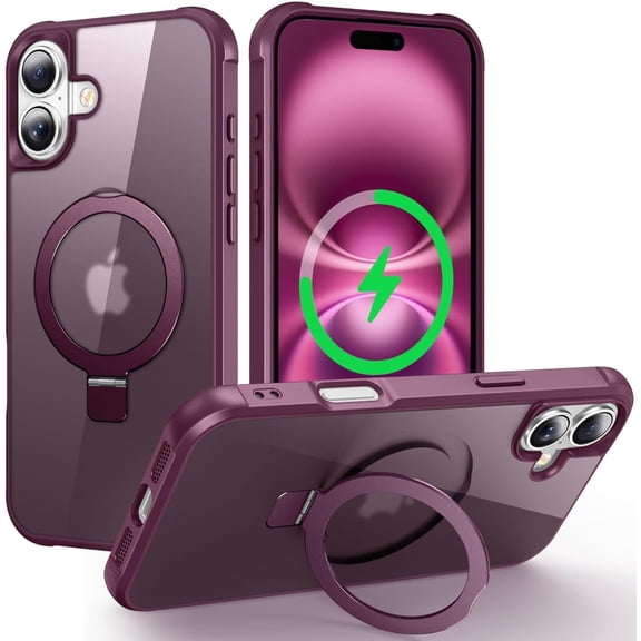 MYKOMI Magnetic Compatible with iPhone 16 Case with Stand [Military Grade Drop Tested][Compatible with Magnet] Ring Translucent Slim Hard Back Soft Edge