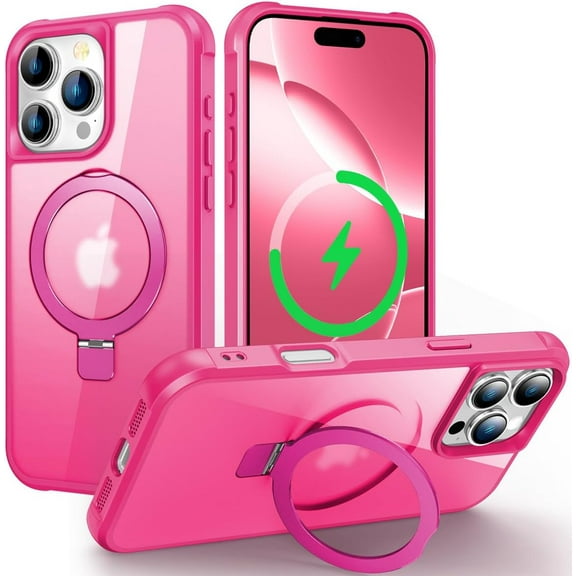 MYKOMI Magnetic Compatible with iPhone 16 Case with Stand [Military Grade Drop Tested][Compatible with Magnet] Ring Translucent Slim Hard Back Soft Edge