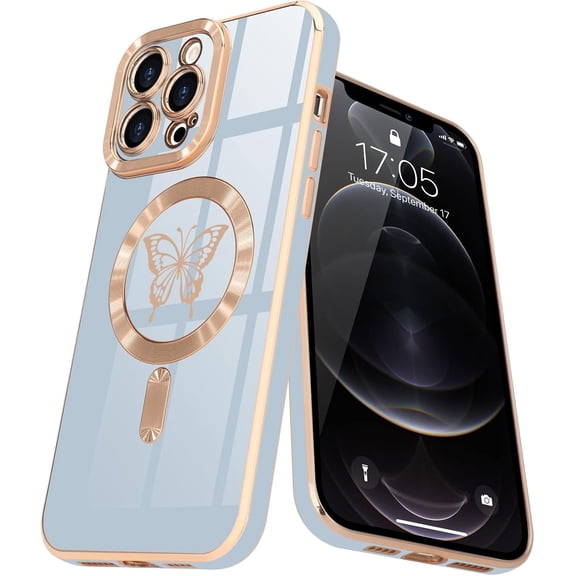 MYKOMI Magnetic for iPhone 12 Pro Case for Women Girls Cute, [Compatible with MagSafe] [Camera Protection] Glitter Luxury Butterfly Anti-Scratch Shockproof Cover Phone Case for iPhone 12 Pro