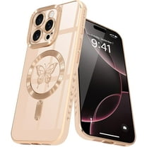 MYKOMI Magnetic for iPhone 13 Pro Case for Women Girls, [Compatible with MagSafe] [Camera Protection] Silicone Cute Butterfly Bling Plating Shockproof Cover Phone Case for iPhone 13 Pro