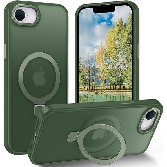 MYKOMI Magnetic for iPhone 16e Case with Ring Stand, [10 FT Drop Protection] [Velvety Touch] Slim Translucent Matte Back Shockproof Phone Case for iPhone 16e 6.1''