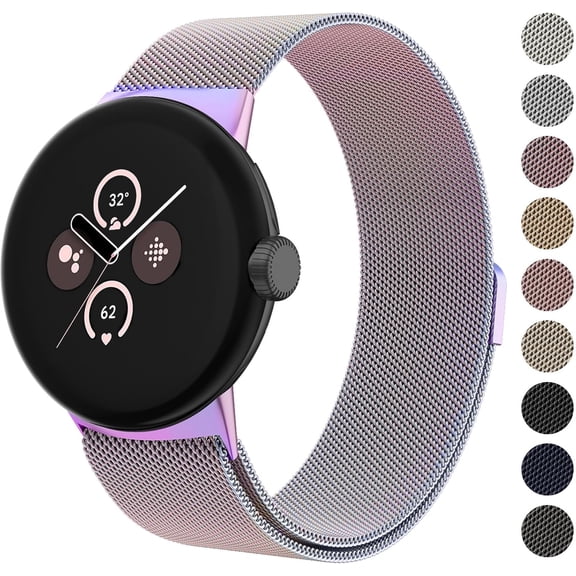 MYKOMI Metal Band Compatible with Google Pixel Watch, Stainless Steel Mesh Loop Adjustable Replacement Strap for Women & Men
